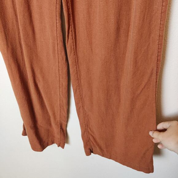 Abercrombie & Fitch Linen Blend Wide Leg Pull On Pants Medium Rust Brown Coastal - Picture 4 of 12